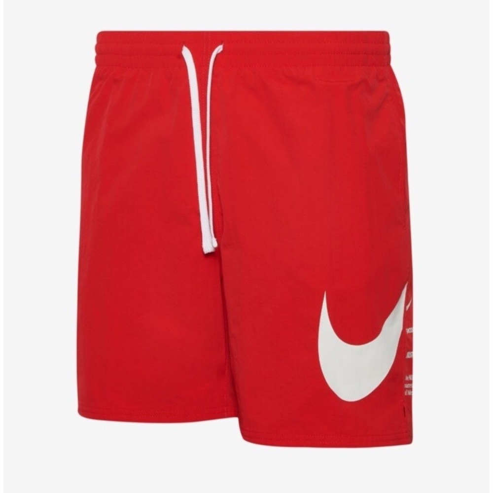 Nike Mens Red Big Swoosh Swim Trunks Board Shorts Graphic Logo Just Do It